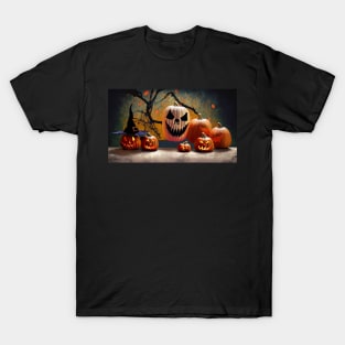 A loving couple celebrates Halloween in a pumpkin patch T-Shirt